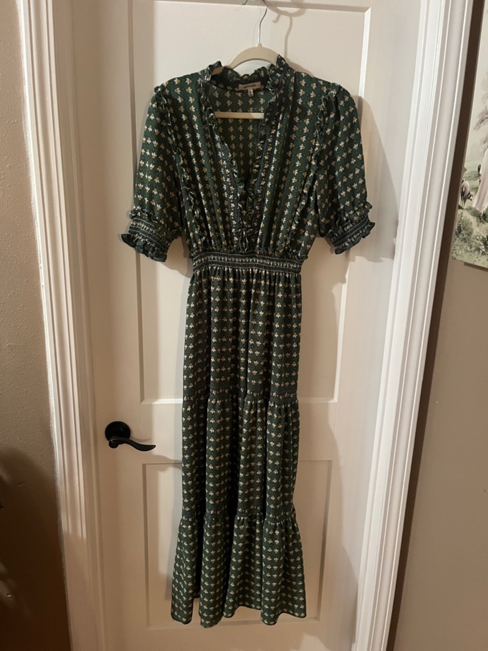 Women's Green Floral Tiered Maxi Dress